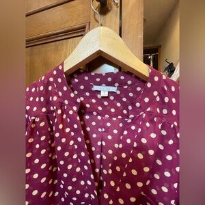 Pleione Plum Polka Dot Peasant Blouse